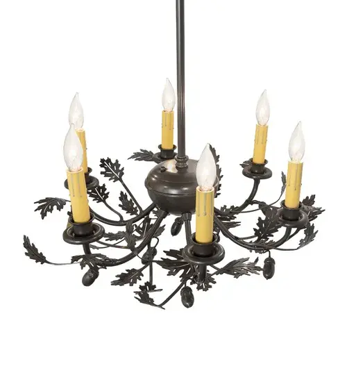 19" Wide Oak Leaf & Acorn 6 Light Chandelier - Image 4