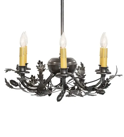19" Wide Oak Leaf & Acorn 6 Light Chandelier - Image 5