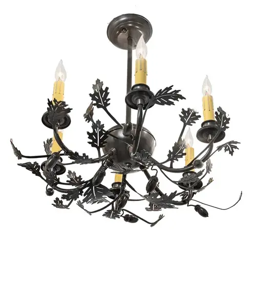 19" Wide Oak Leaf & Acorn 6 Light Chandelier - Image 6