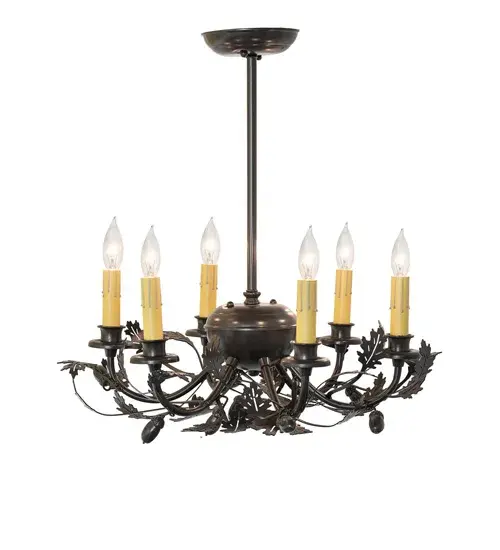 19" Wide Oak Leaf & Acorn 6 Light Chandelier - Image 9