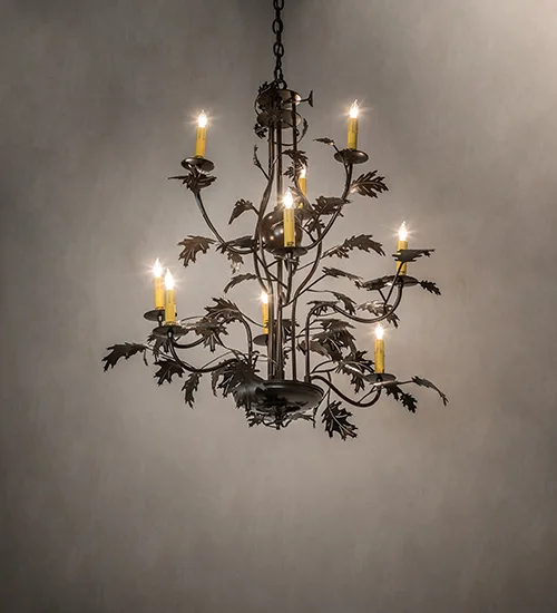 36" Wide Oak Leaf 9 Light Chandelier