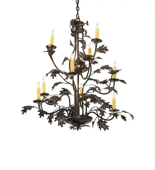 36" Wide Oak Leaf 9 Light Chandelier - Image 2