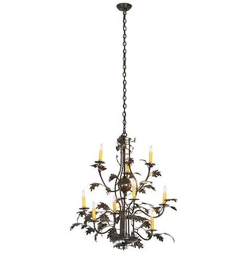 36" Wide Oak Leaf 9 Light Chandelier - Image 11
