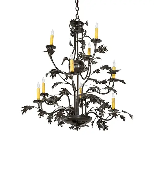 36" Wide Oak Leaf 9 Light Chandelier - Image 3