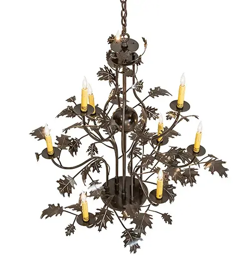 36" Wide Oak Leaf 9 Light Chandelier - Image 4