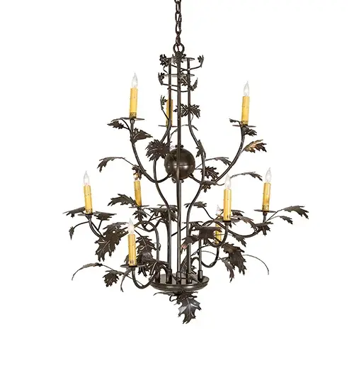 36" Wide Oak Leaf 9 Light Chandelier - Image 5