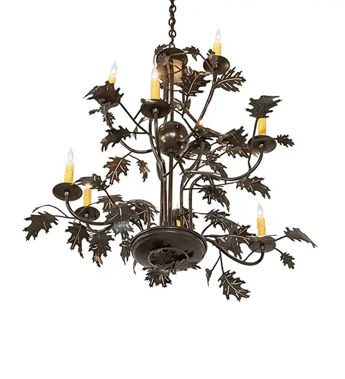 36" Wide Oak Leaf 9 Light Chandelier - Image 6