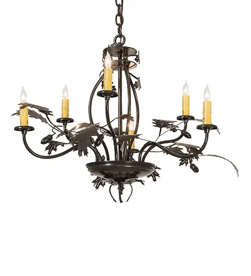28" Wide Oak Leaf & Acorn 6 Light Chandelier - Image 2