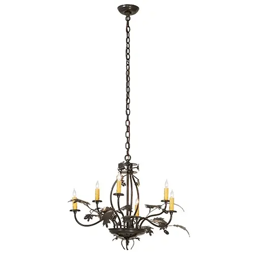 28" Wide Oak Leaf & Acorn 6 Light Chandelier - Image 11