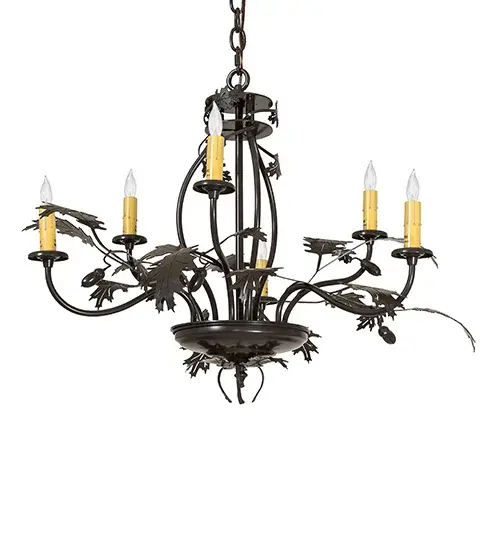 28" Wide Oak Leaf & Acorn 6 Light Chandelier - Image 3