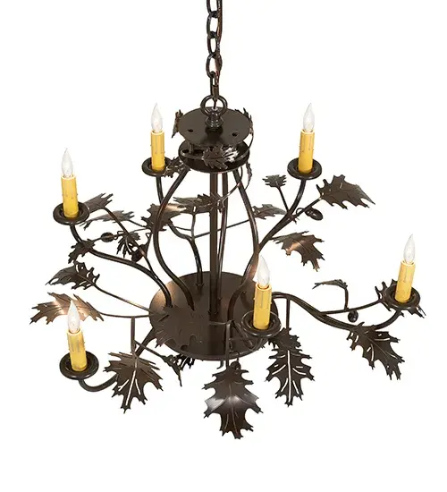 28" Wide Oak Leaf & Acorn 6 Light Chandelier - Image 4