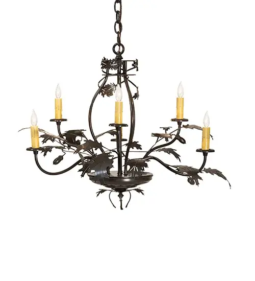 28" Wide Oak Leaf & Acorn 6 Light Chandelier - Image 5