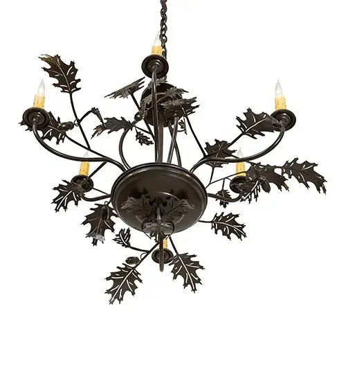 28" Wide Oak Leaf & Acorn 6 Light Chandelier - Image 6