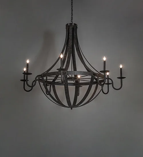 60" Wide Barrel Stave Metallo 8 Light Chandelier