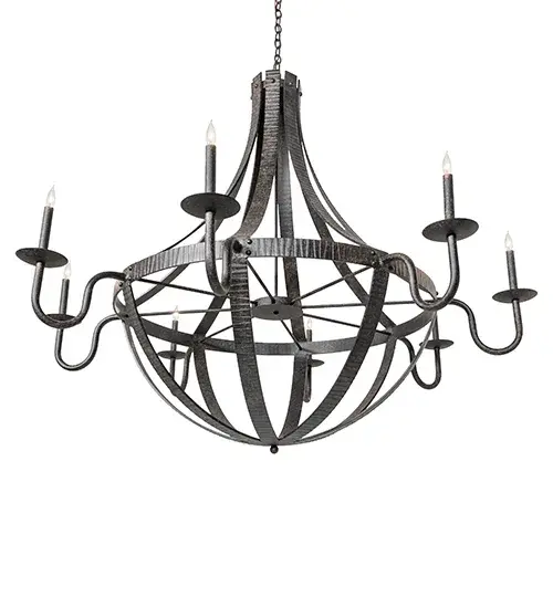 60" Wide Barrel Stave Metallo 8 Light Chandelier - Image 6