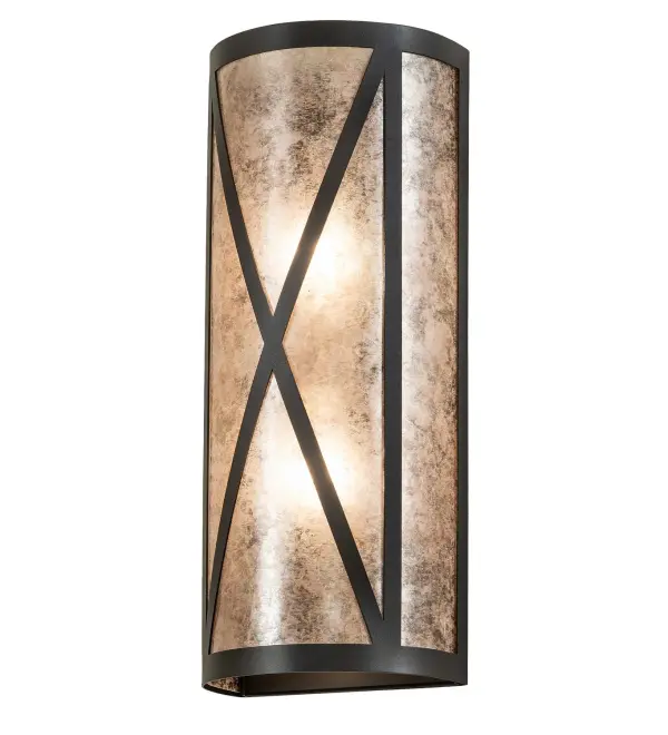 Simple, clean lines and a sleek profile are combined to create this handsome Saltire Mission Wall Sconce. An attractive wall sconce features a stunning Saltire pattern that glows with a Silver Mica shade. The diffuser is created using the same method of combining translucent mica with shellac, which American artisans have utilized since the early 1900s. This stylish fixture features a hand-finished Wrought Iron frame and hardware and is ideal for homes, inns, and restaurants from Chicago, Illinois, to Pacific Grove, California. The Saltire Craftsman Wall Sconce is featured in our American-made, American-designed, handcrafted Modern Craftsman Lighting Collection and manufactured in Yorkville, New York. UL and cUL listed for dry and damp locations. Collection: Saltire Finish: Wrought Iron Glass: Silver Mica Weight: 5.00 lb Number of Bulbs: 2 Maximum Wattage: 60.00 W Bulb Type: A19 Bulb Base: E26 Material: Steel Country of Origin: USA Safety Rating: Damp