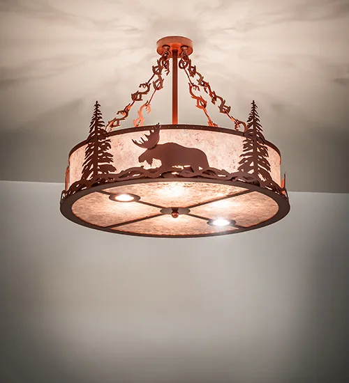 30" Wide Wildlife at Dusk Inverted Pendant