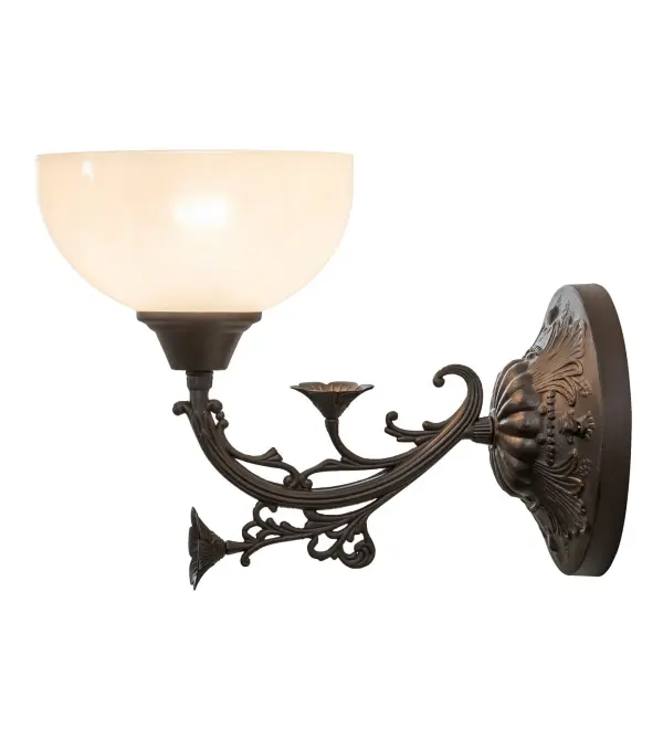 Recreating a golden era of style and charm, this wall fixture is inspired by Revival-styled homes, from Newton, Massachusetts, to Norman, Oklahoma, to Boise, Idaho. The exquisite Derry wall fixture impresses with this Goblet-styled shade in Whitestone Idalight. The shade is embraced by elegant cast metal hardware hand-finished in Mahogany Bronze. This fixture is ideal for illuminating walls in corridors and other traditional settings in residential, commercial, and hospitality spaces. The Derry Wall Sconce is included in our American-made, American-designed Traditional Lighting Collection and manufactured in Yorkville, New York. UL and cUL listed for dry and damp locations. Collection: Derry Finish: Mahogany Bronze Glass: Whitestone Idalight Width: 7.00" Height: 9.50" Length: 13.00" Weight: 2.00 lb Extension from Wall: 13.00" Number of Bulbs: 1 Maximum Wattage: 60.00 W Bulb Type: A15 Bulb Base: E26 Material: Steel Country of Origin: CHINA Safety Rating: Damp