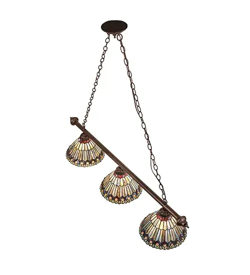 52" Long Tiffany Jeweled Peacock 3 Light Island Pendant - Image 4