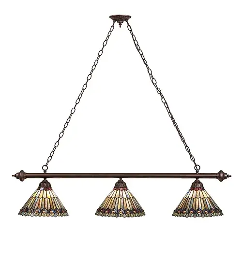 52" Long Tiffany Jeweled Peacock 3 Light Island Pendant - Image 5