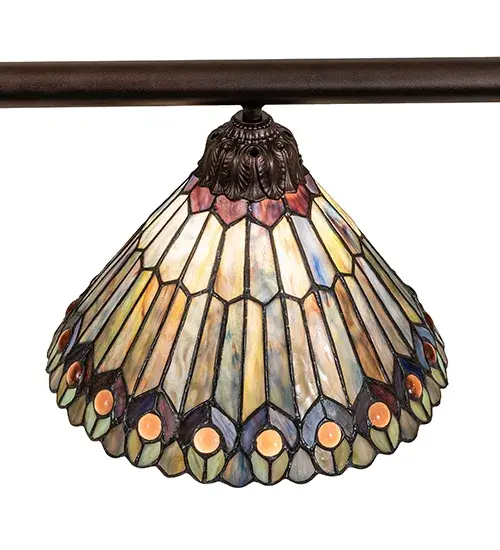 52" Long Tiffany Jeweled Peacock 3 Light Island Pendant - Image 10