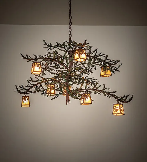 48" Wide Pine Branch 8 Light Custom Chandelier