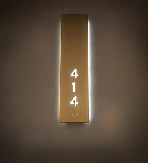 6" Wide Hotel Corridor Room Number W/ Braille Wall Sconce