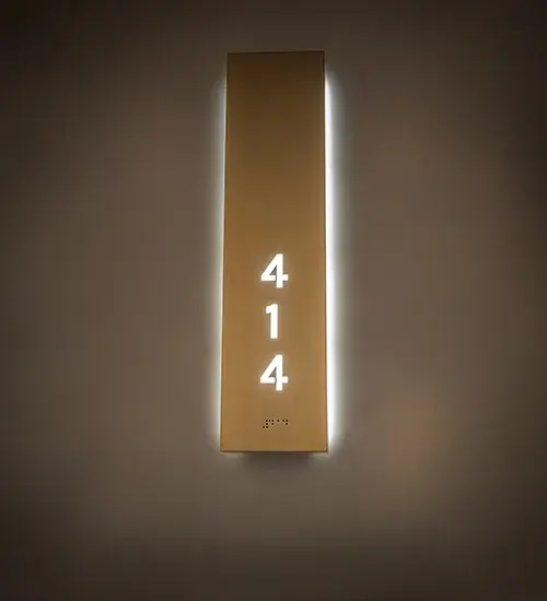 6" Wide Hotel Corridor Room Number W/ Braille Wall Sconce - Image 1
