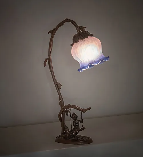 16" High Melon Flower Cherub on Swing Mini Lamp