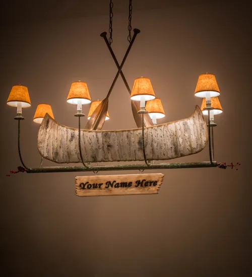 48" Long Personalized Canoe 8 Light Chandelier