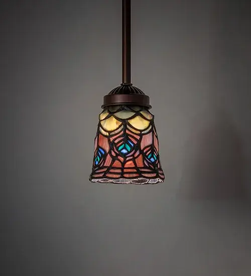 5" Wide Tiffany Peacock Feather Mini Pendant - Image 1