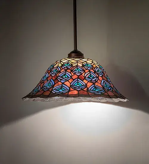 16" Wide Tiffany Peacock Feather Pendant - Image 1