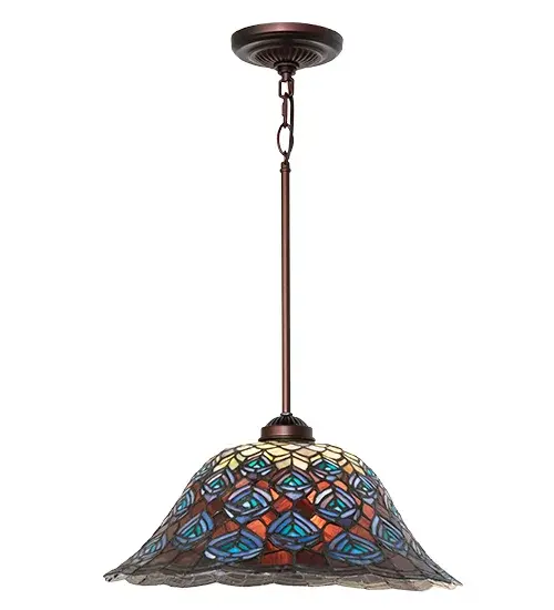 16" Wide Tiffany Peacock Feather Pendant - Image 11