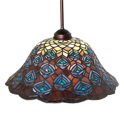 16" Wide Tiffany Peacock Feather Pendant - Image 4