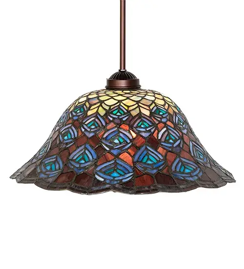 16" Wide Tiffany Peacock Feather Pendant - Image 5