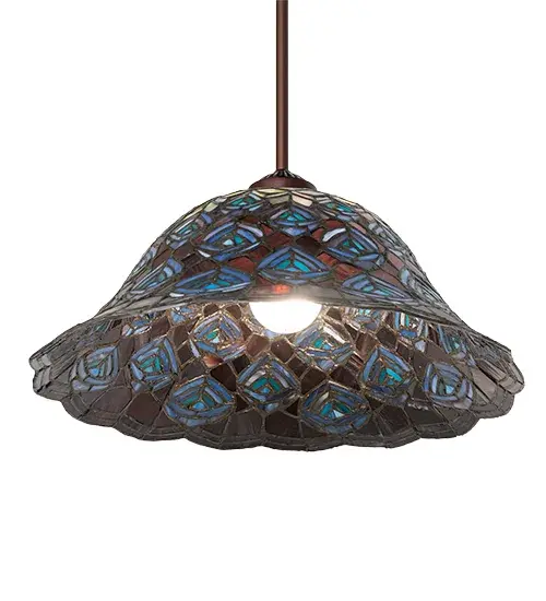 16" Wide Tiffany Peacock Feather Pendant - Image 6