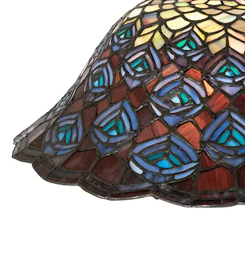 16" Wide Tiffany Peacock Feather Pendant - Image 8