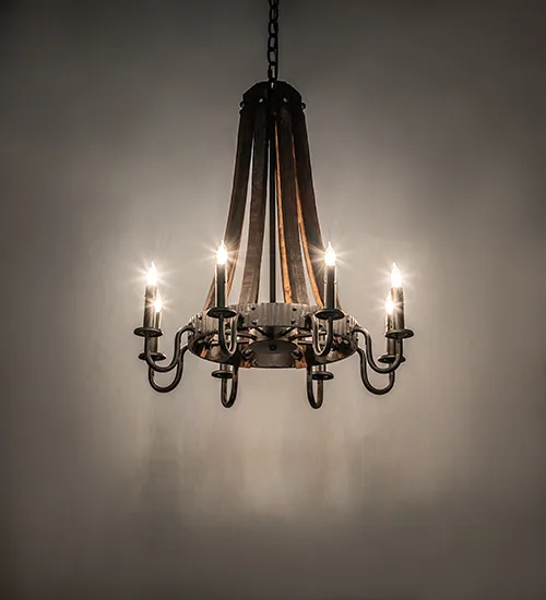 24" Wide Barrel Stave Madera 8 Light Chandelier