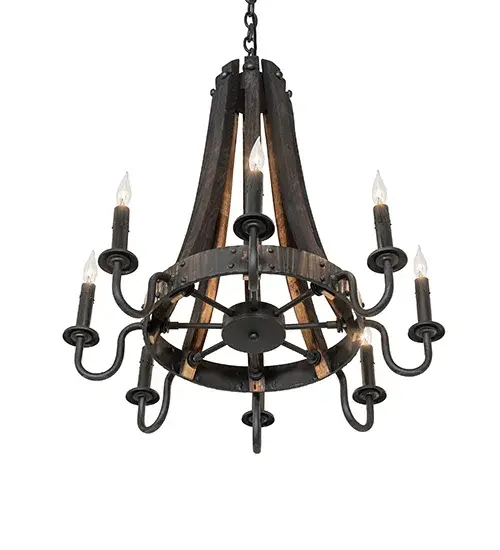 24" Wide Barrel Stave Madera 8 Light Chandelier - Image 6