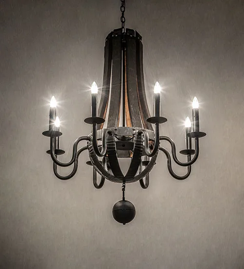 36" Wide Barrel Stave Madera 8 Light Chandelier