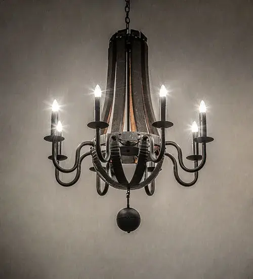 36" Wide Barrel Stave Madera 8 Light Chandelier - Image 1