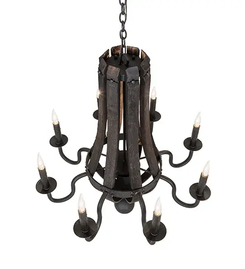 36" Wide Barrel Stave Madera 8 Light Chandelier - Image 4