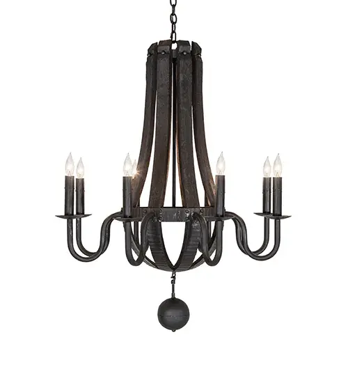 36" Wide Barrel Stave Madera 8 Light Chandelier - Image 5