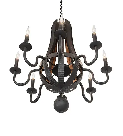 36" Wide Barrel Stave Madera 8 Light Chandelier - Image 6