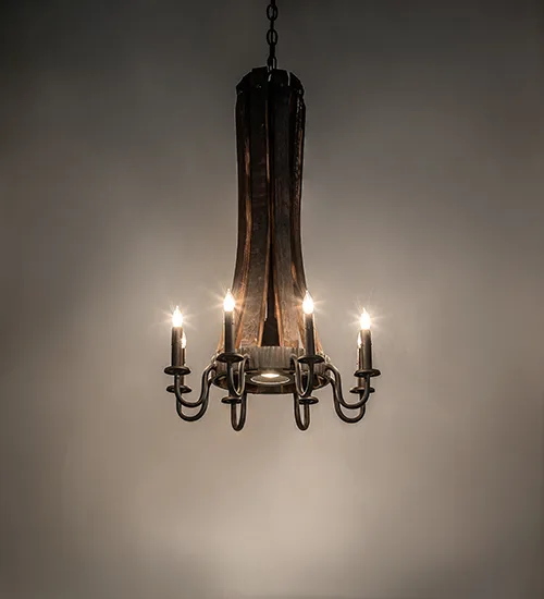 20" Wide Barrel Stave Madera 8 Light Chandelier