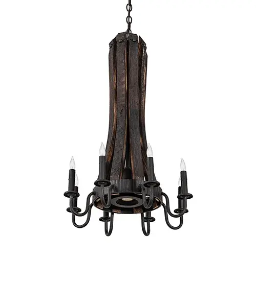 20" Wide Barrel Stave Madera 8 Light Chandelier - Image 3