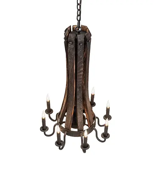 20" Wide Barrel Stave Madera 8 Light Chandelier - Image 4