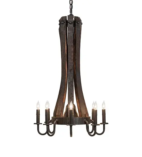 20" Wide Barrel Stave Madera 8 Light Chandelier - Image 5