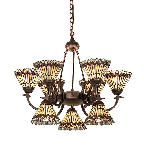 33" Wide Tiffany Jeweled Peacock 9 Light Chandelier - Image 2