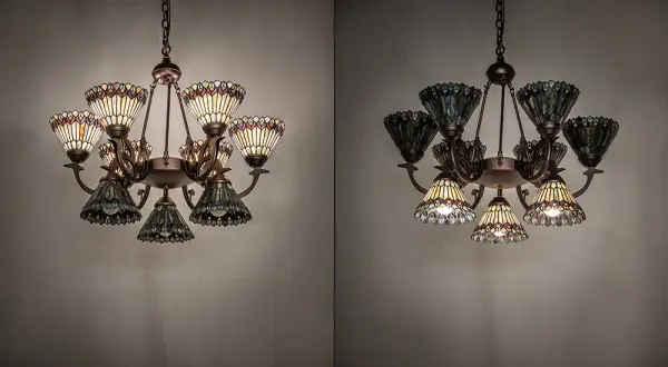 33" Wide Tiffany Jeweled Peacock 9 Light Chandelier - Image 11